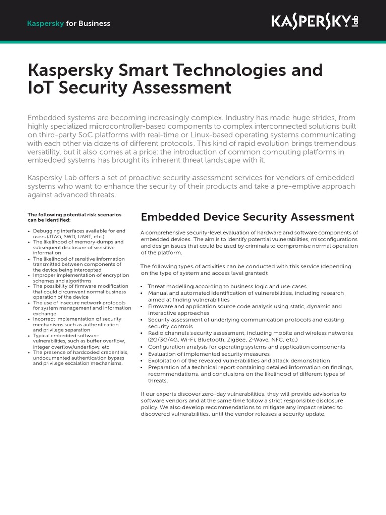 Kaspersky Smart Technologies and Iot Security Assessment | PDF ...