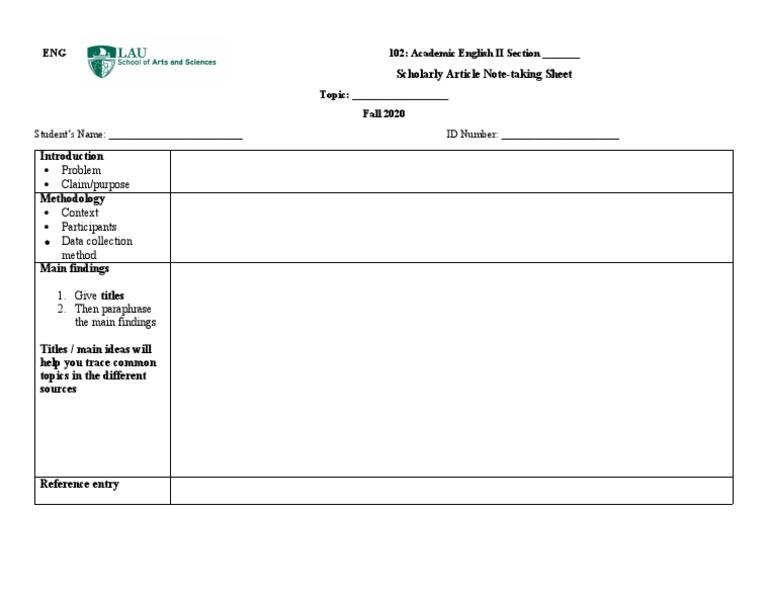 Academic English II Note-taking Guide | PDF
