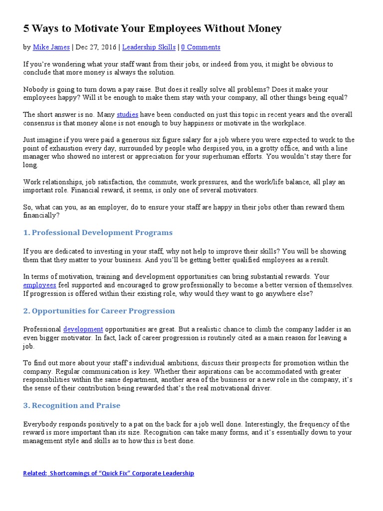 Motivate Employees Without Money | PDF | Work–Life Balance | Employment