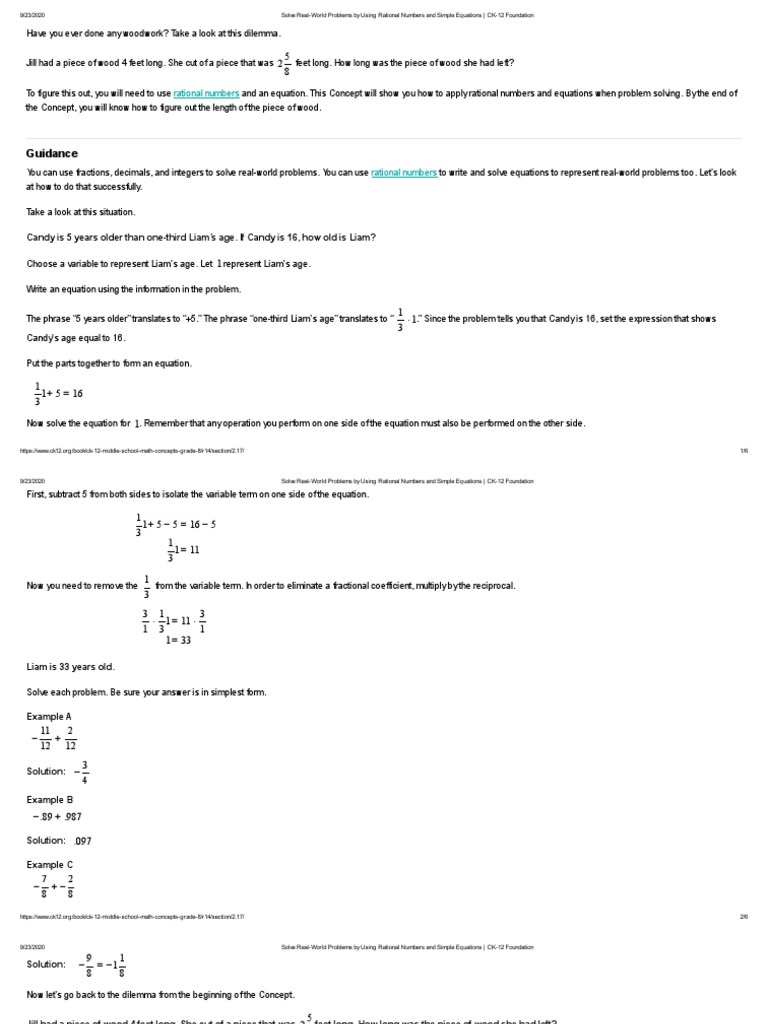 Solve Real World Problems by Using Rational Numbers and Simple ...