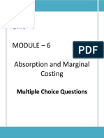 Unit 4 Module - 6 Absorption and Marginal Costing: M U L T I P L e C H o I C e Q U e S T I o N S