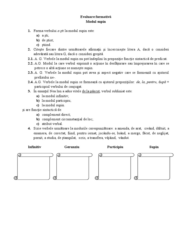 Evaluare Formativa Mod Supin | PDF