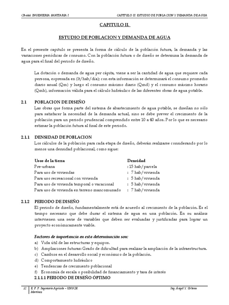Demanda de Agua y Población Futura | PDF | Saneamiento | Descarga ...