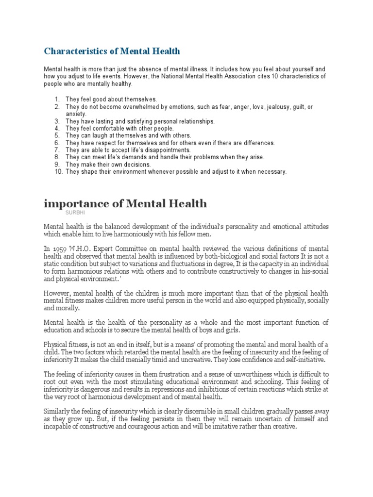 Importance of Mental Health | PDF | Mental Health | Social Psychology