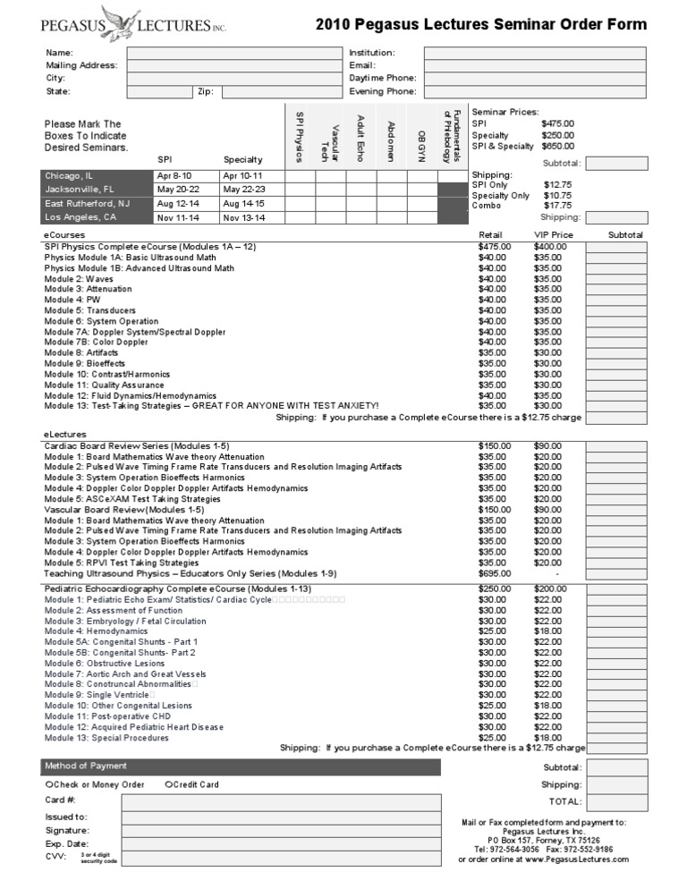 2010 Pegasus Lectures Seminar Order Form | PDF | Cardiovascular System ...