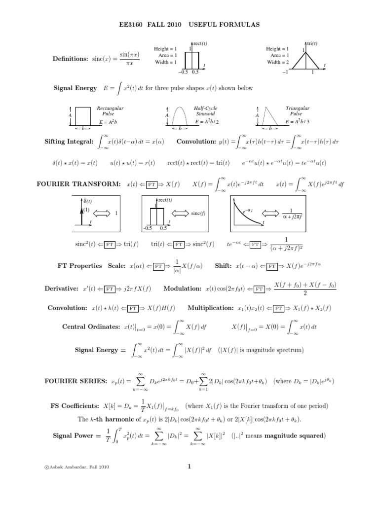 Signal Processing Formulas and Concepts | PDF | Teaching Methods ...