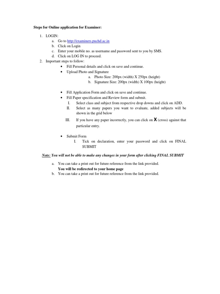 Online Examiner Application Steps | PDF