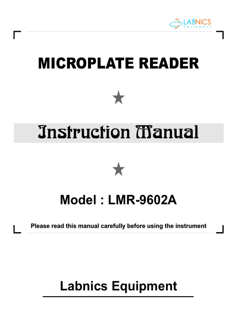 Microplate Reader Instruction Manual PDF Absorbance Menu