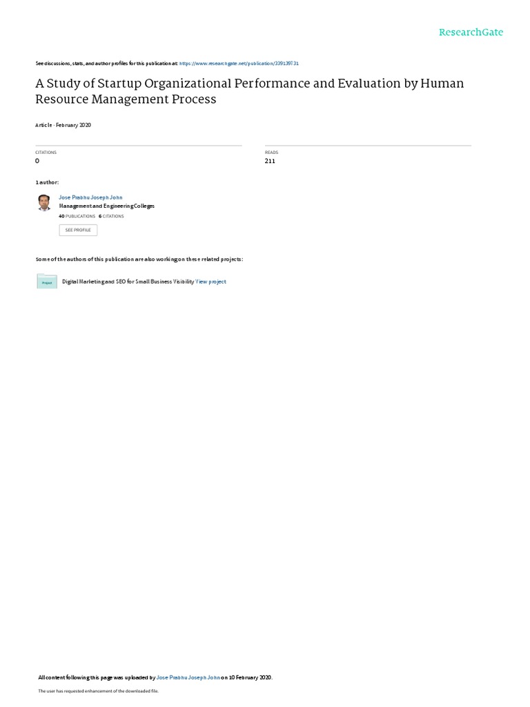 Startup HRM Practices and Performance Evaluation | PDF | Human Resource ...