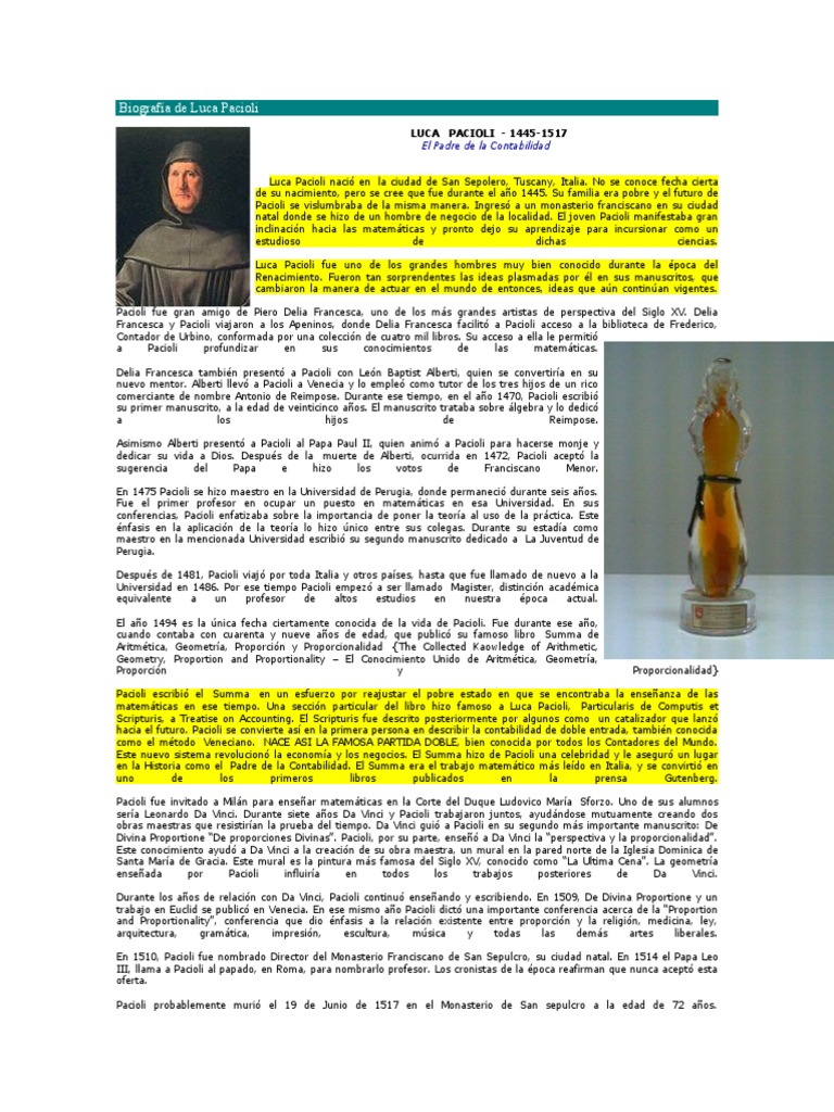 Biografía de Luca Pacioli | PDF | Leonardo Da Vinci | Science