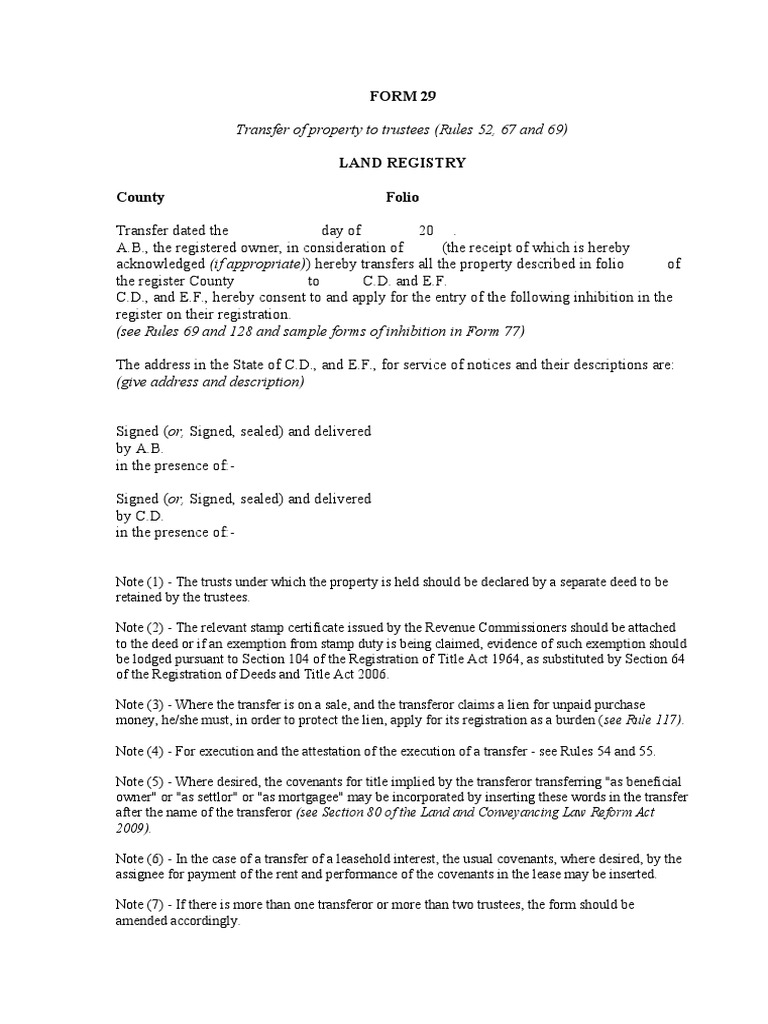 Land Registry Form 29 PDF