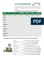 Er Regular Verbs in Spanish Worksheet Verbos Regulares en Español Con Terminación ER PDF