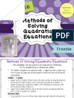 Methods of Solving Quadratic Equations: Freebie