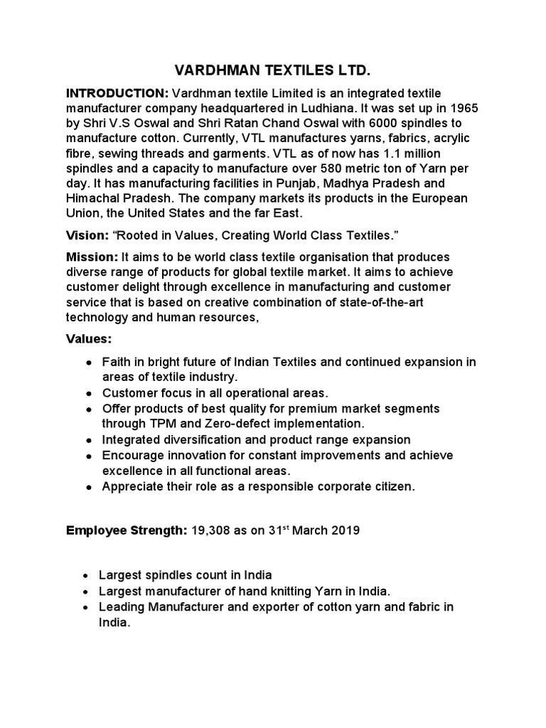 Vardhman Textile Financial Ratio Analysis PDF Revenue Textiles