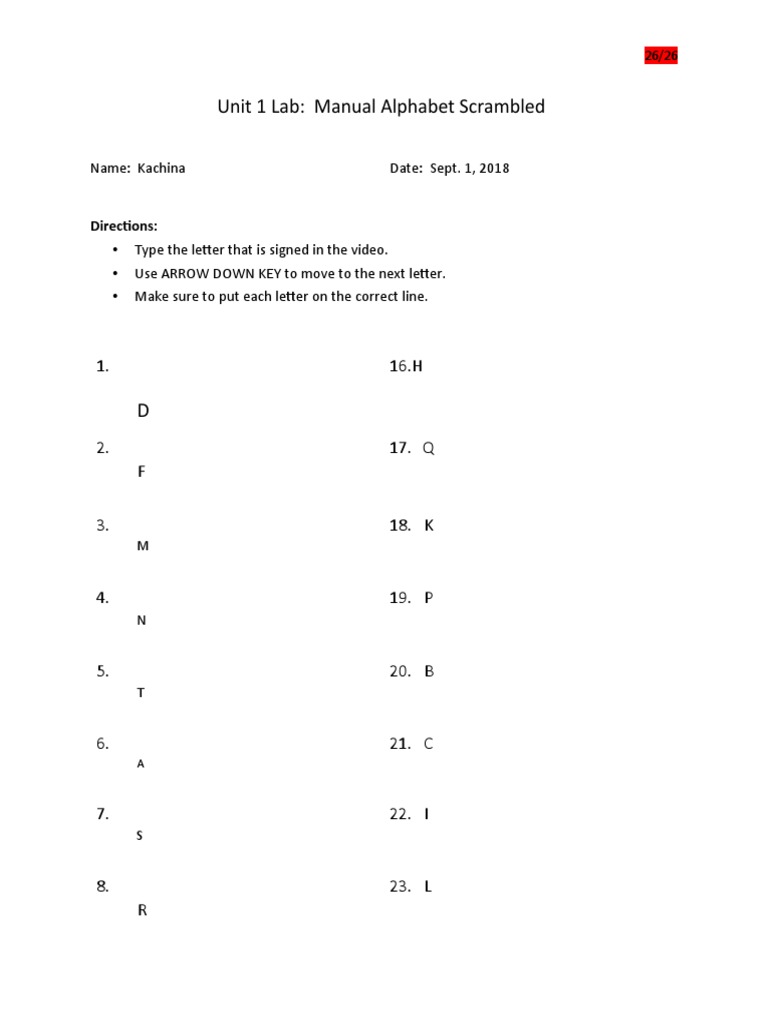 Unit 1 Lab: Manual Alphabet Scrambled: Name: Kachina Date: Sept. 1 ...