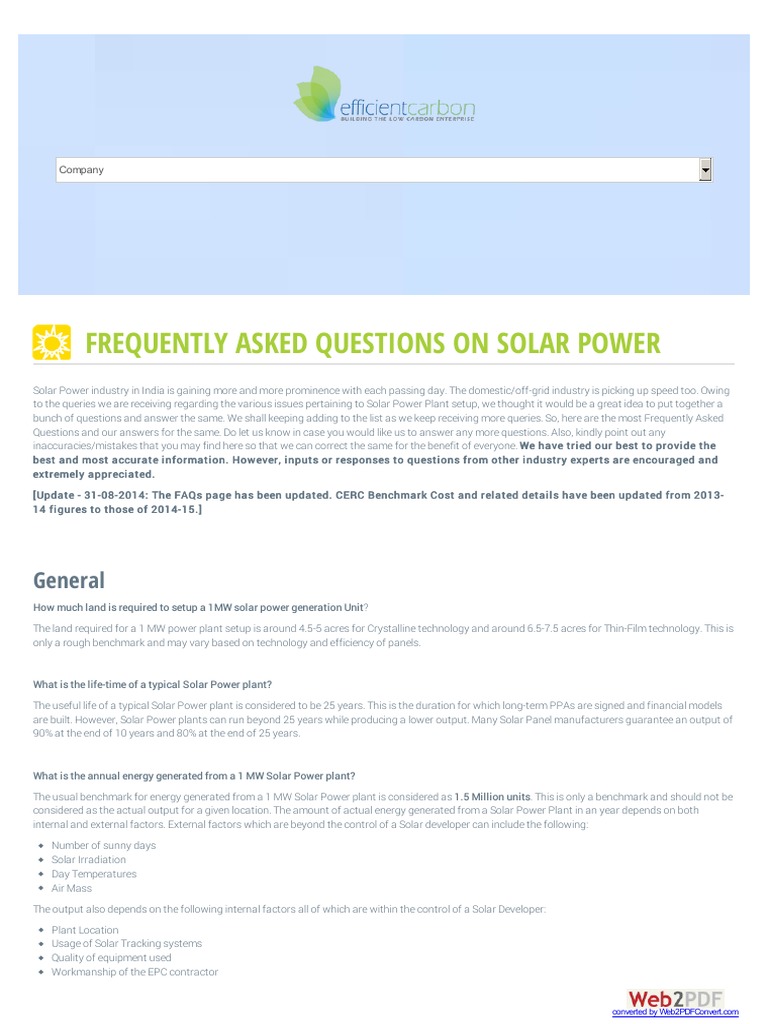 Frequently Asked Questions On Solar Power PDF | PDF | Clean Development ...
