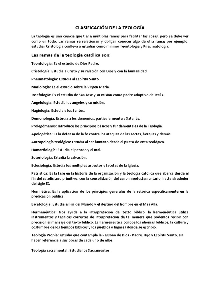Clasificación de las Ramas de la Teología | PDF | Divinidad (disciplina ...