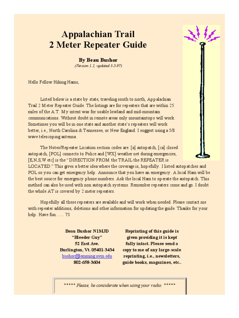 Appalachian Trail 2 Meter Repeater Guide A StatebyState Directory of