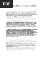 Ensayo Sobre Pensamiento Critico