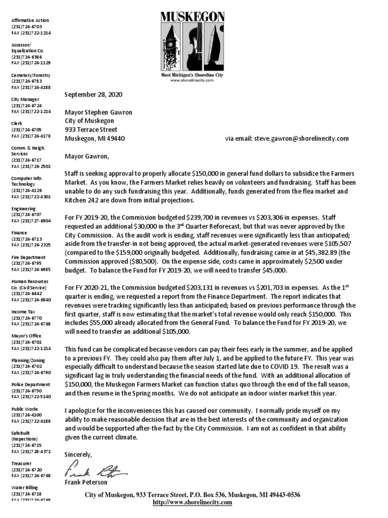 Farmers Market Funding Letter PDF Fiscal Year Government Finances