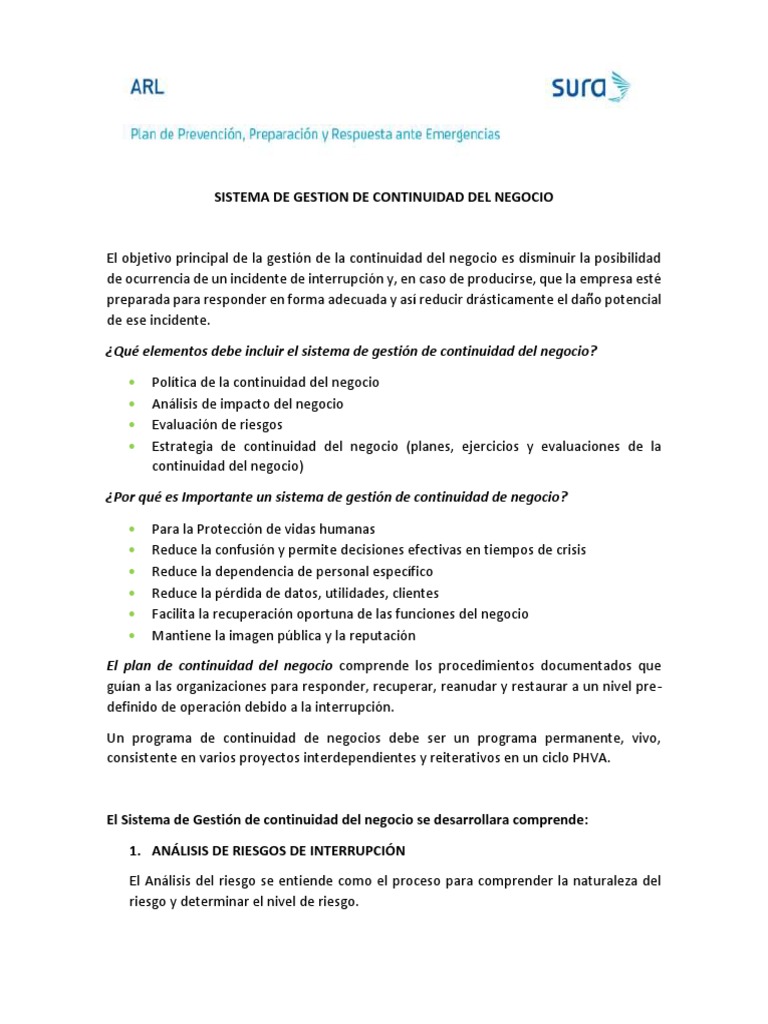 Sistema de Gestión de Continuidad del Negocio | PDF | Riesgo | Business