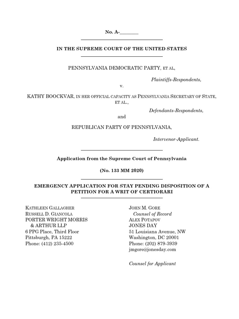 GOP State Party Emergency Application PDF Postal Voting Supreme