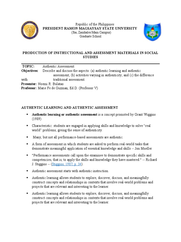 Authentic Assessment in Social Studies | PDF | Educational Assessment ...