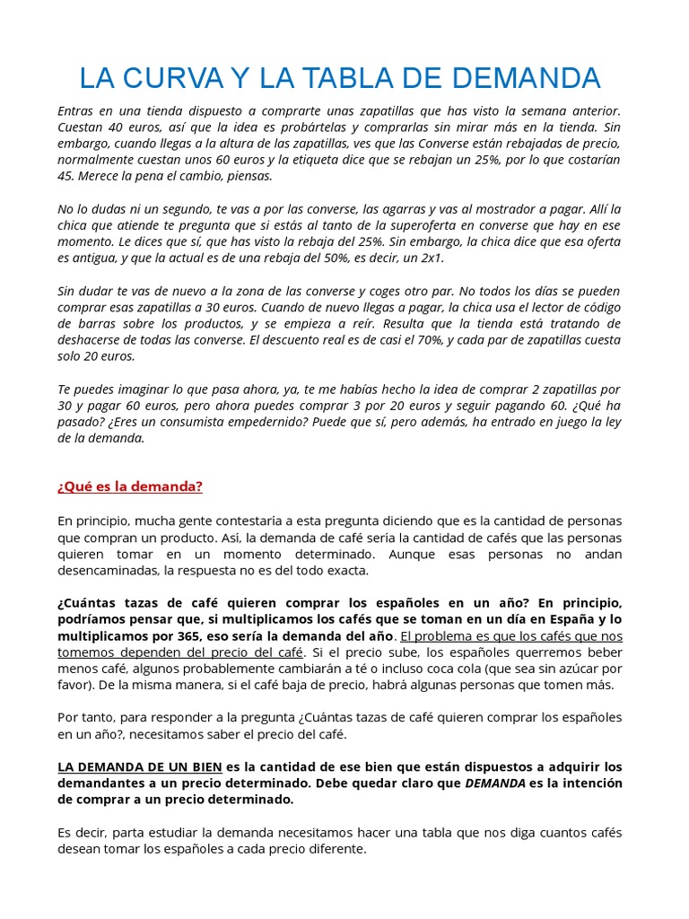 Curva y Tabla de Demanda Explicadas | PDF | Oferta y demanda | café