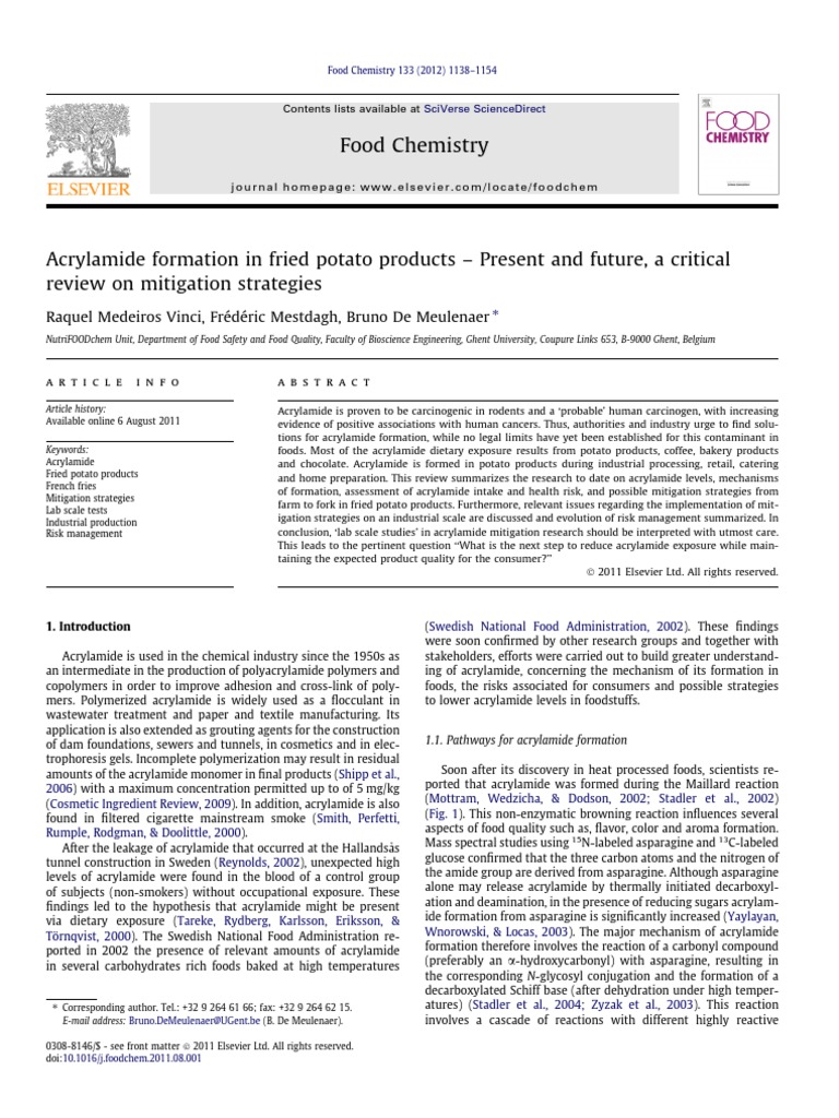 Acrylamide Formation in Fried Potato Products Present and Future A ...