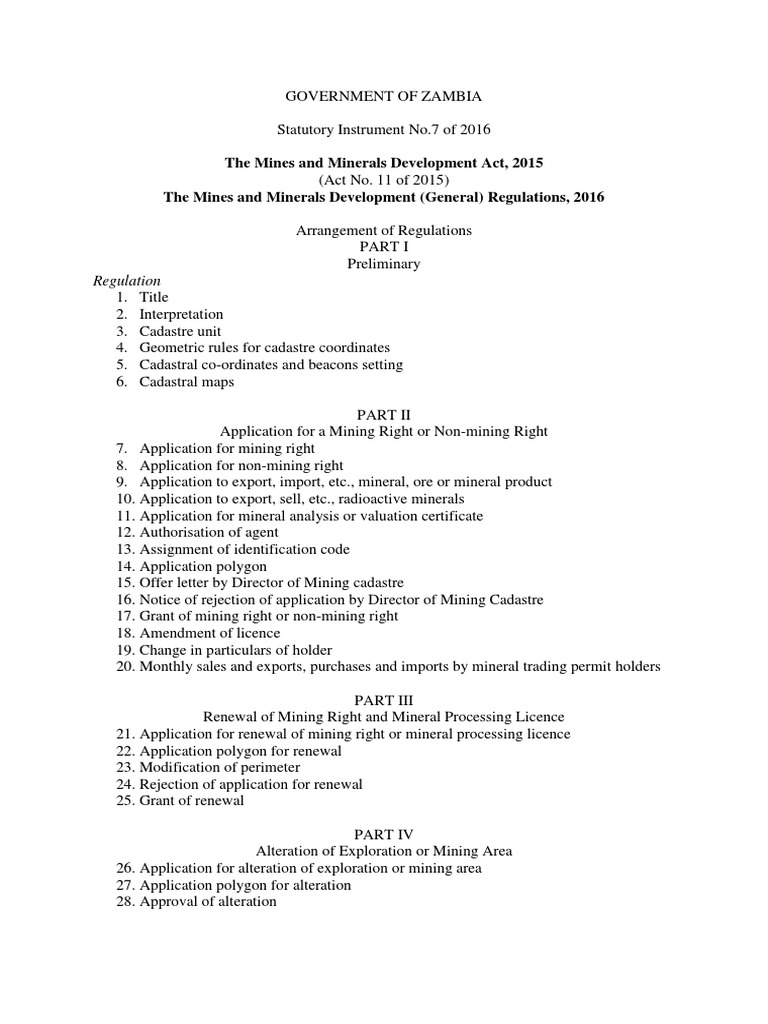 Mines and Minerals Development (General) Regulations 2016 PDF | PDF