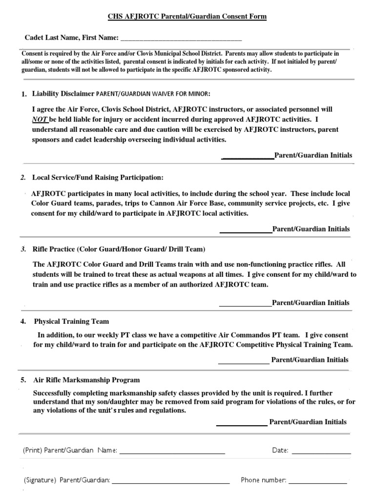 AFJROTC Parental Consent Form | PDF | Consent | Weaponry