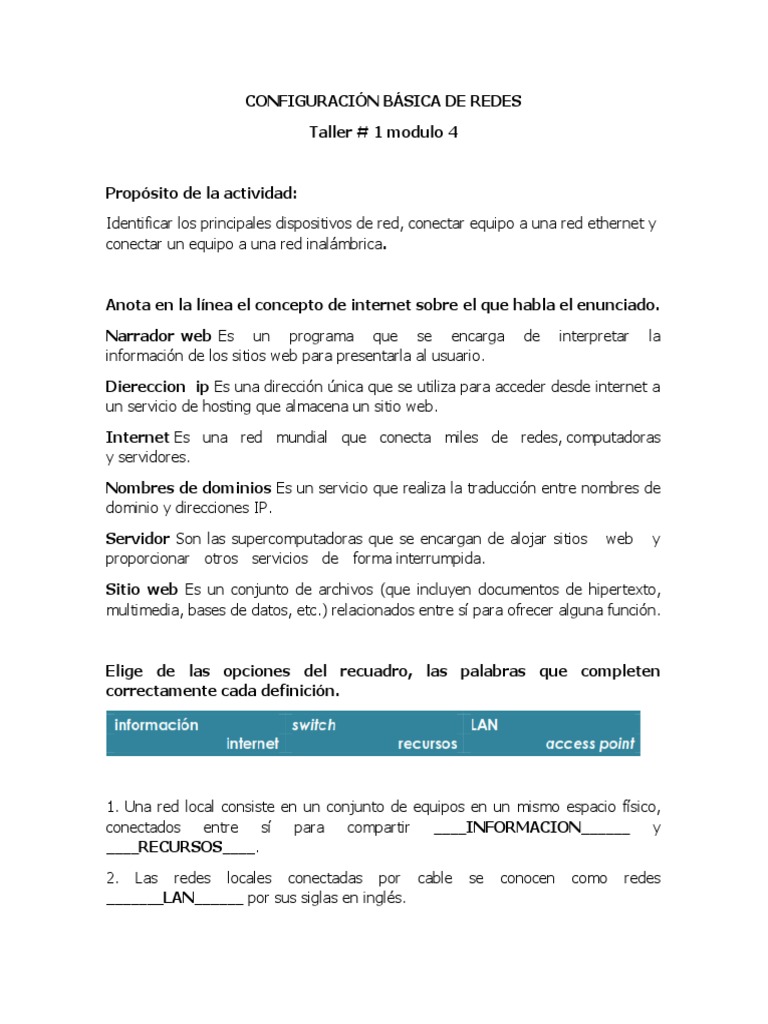 Taller 1 - Configuración Básica de Redes | PDF | Red de computadoras ...