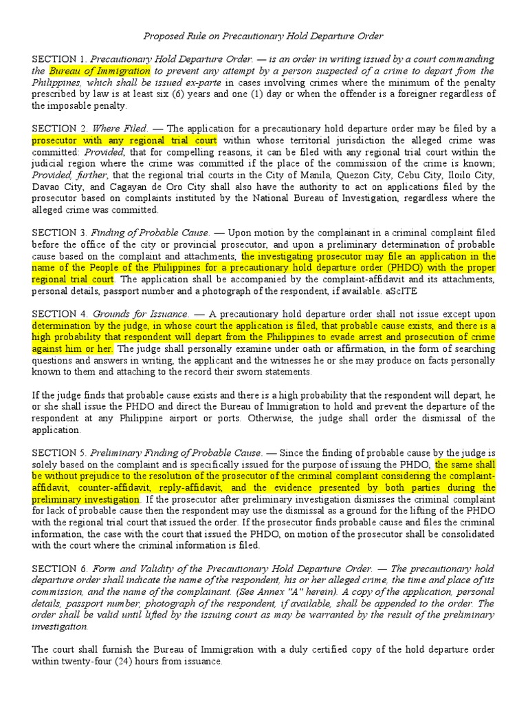 Precautionary Hold Departure Order Rules | PDF | Probable Cause ...