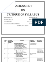 Assignment ON Critique of Syllabus: Submitted To: Submitted by