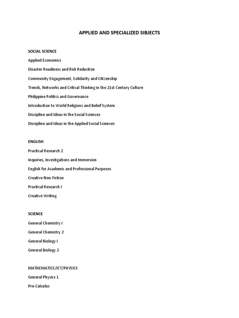 Applied and Specialized Subjects Overview | PDF