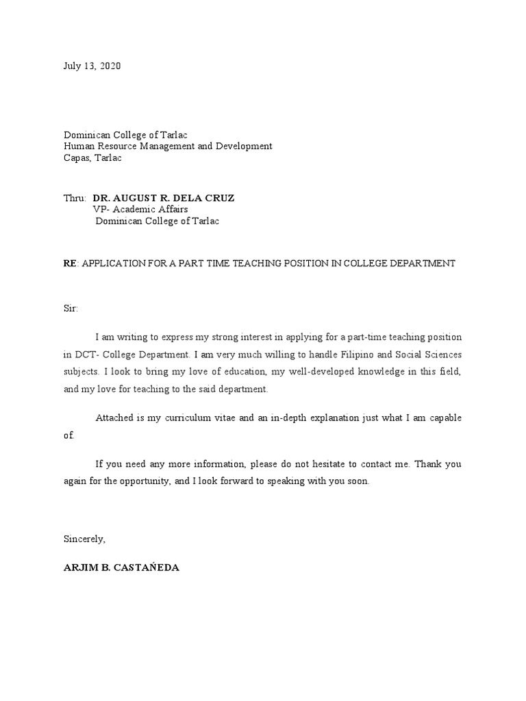 Application for Part-Time Teaching Role | PDF