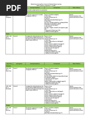 Weekly Home Learning Plan Science