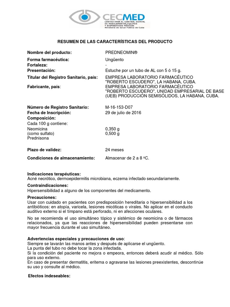 Uso y características de Predneomin ungüento | PDF | Corticosteroides ...