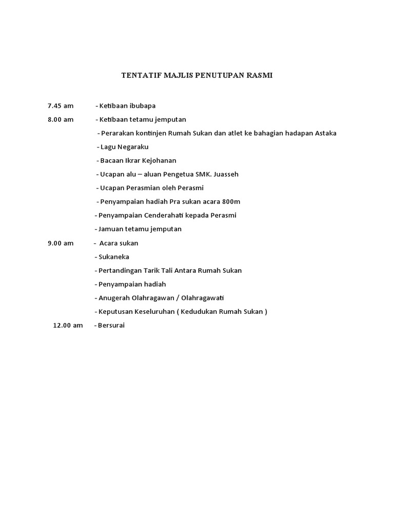 Tentatif Majlis Penutupan Rasmi | PDF
