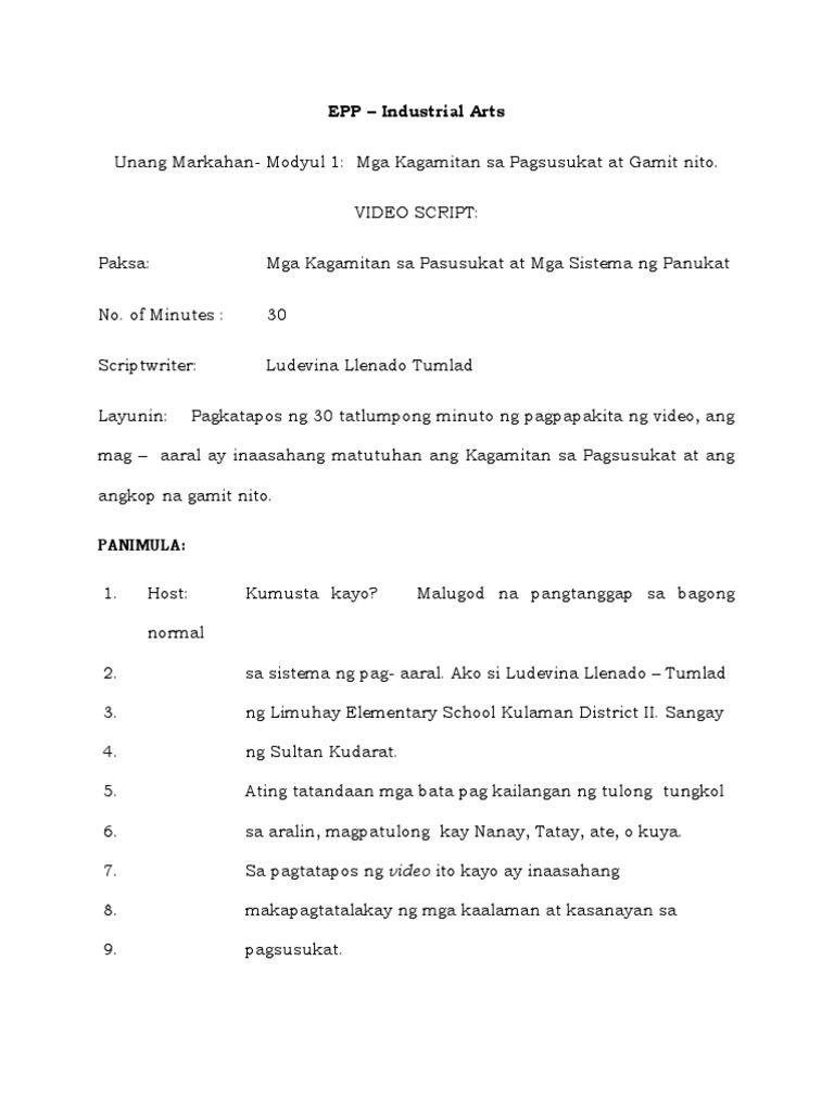 EPP4 QIW1 Video Script | PDF