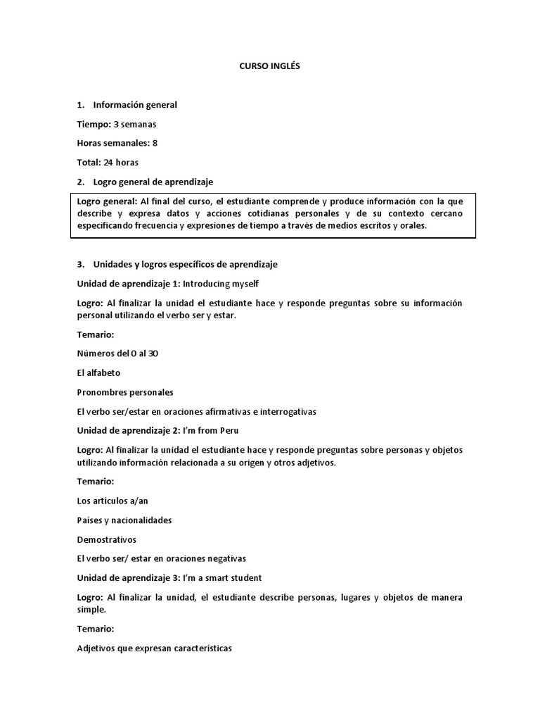 Curso de Introducción al Inglés | PDF | Artes del Lenguaje y Comunicación