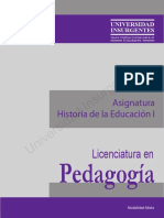 Pedagogía. Universidad Insurgentes. Licenciatura En. Asignatura Historia de La Educación I UNIVERSIDAD INSURGENTES.