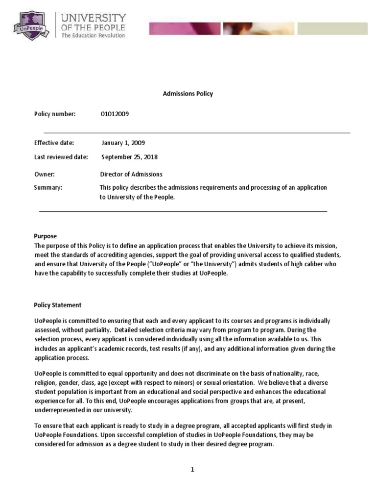 Final Admissions Policy 2019 | PDF | University And College Admission ...