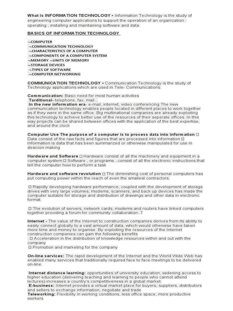 Overview of Information Technology Basics | PDF | Internet ...