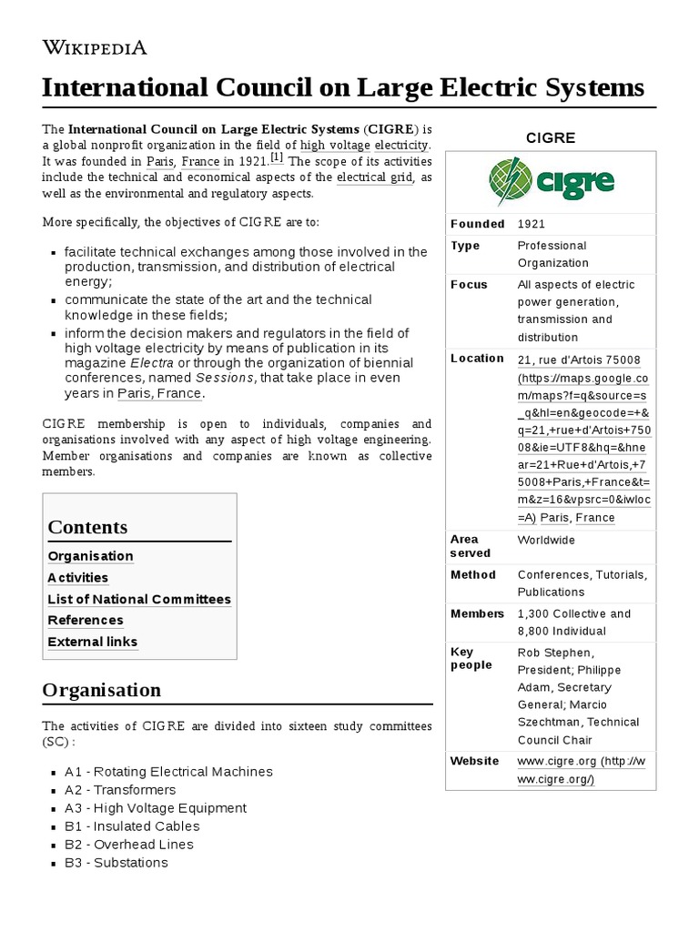 International Council On Large Electric Systems: Cigre | PDF | Power ...
