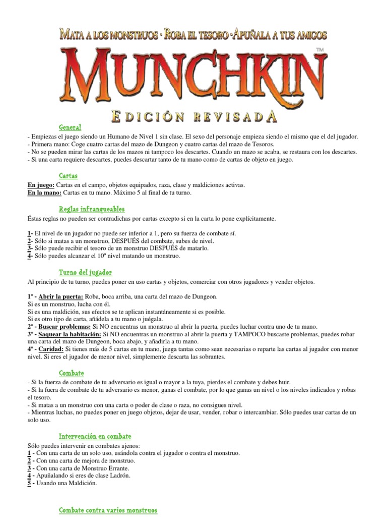 Resumen Reglas Munchkin, Guía de Referencia Rápida | PDF | Juego de ...