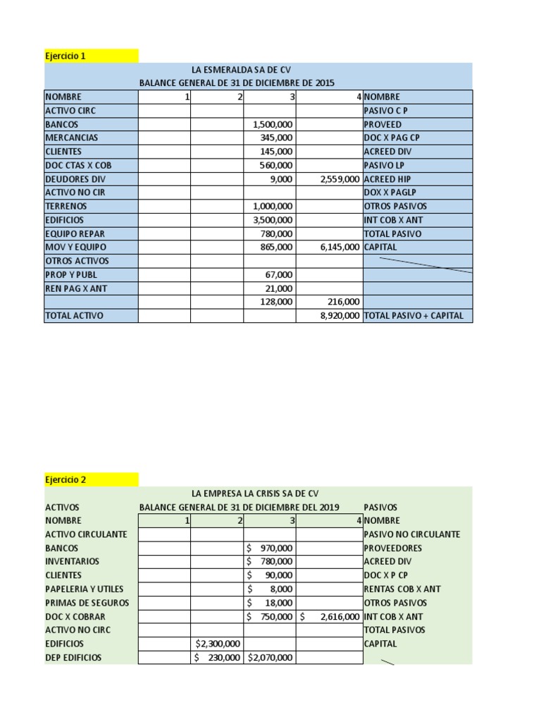 Balance General Ejercicio 1 y 2 | PDF | Hoja de balance | Contabilidad ...
