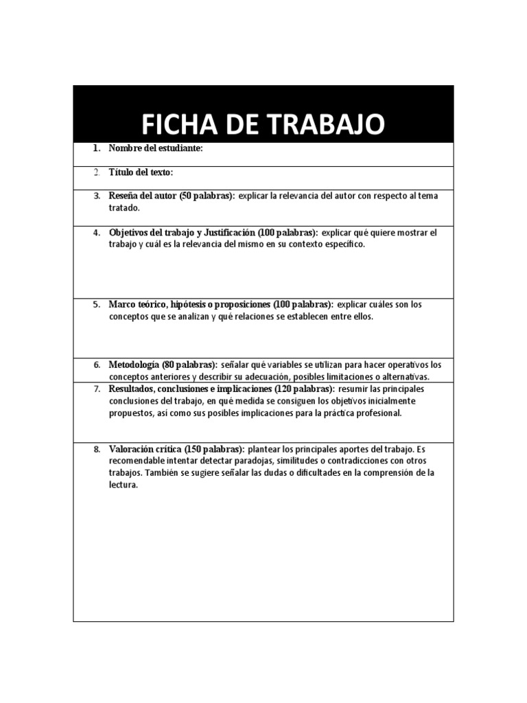 Guía Completa para Ficha de Trabajo | PDF | Crecimiento personal y ...