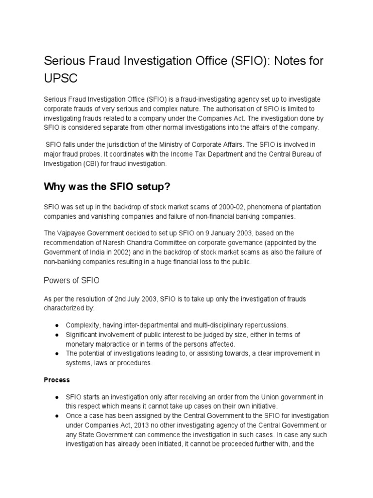 An Overview Of The Serious Fraud Investigation Office Sfio Its Purpose Powers And Process 