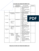 English Activities For Transition Weeks 2017 Week 1